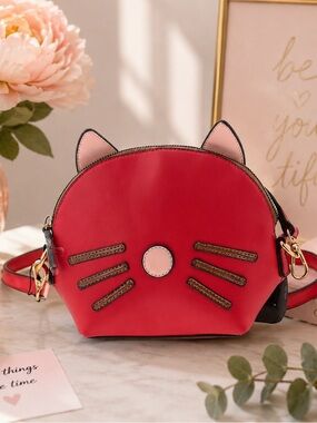 NWT B Brentano Playful Red Cat-Ear Crossbody Bag with Pink Accents
